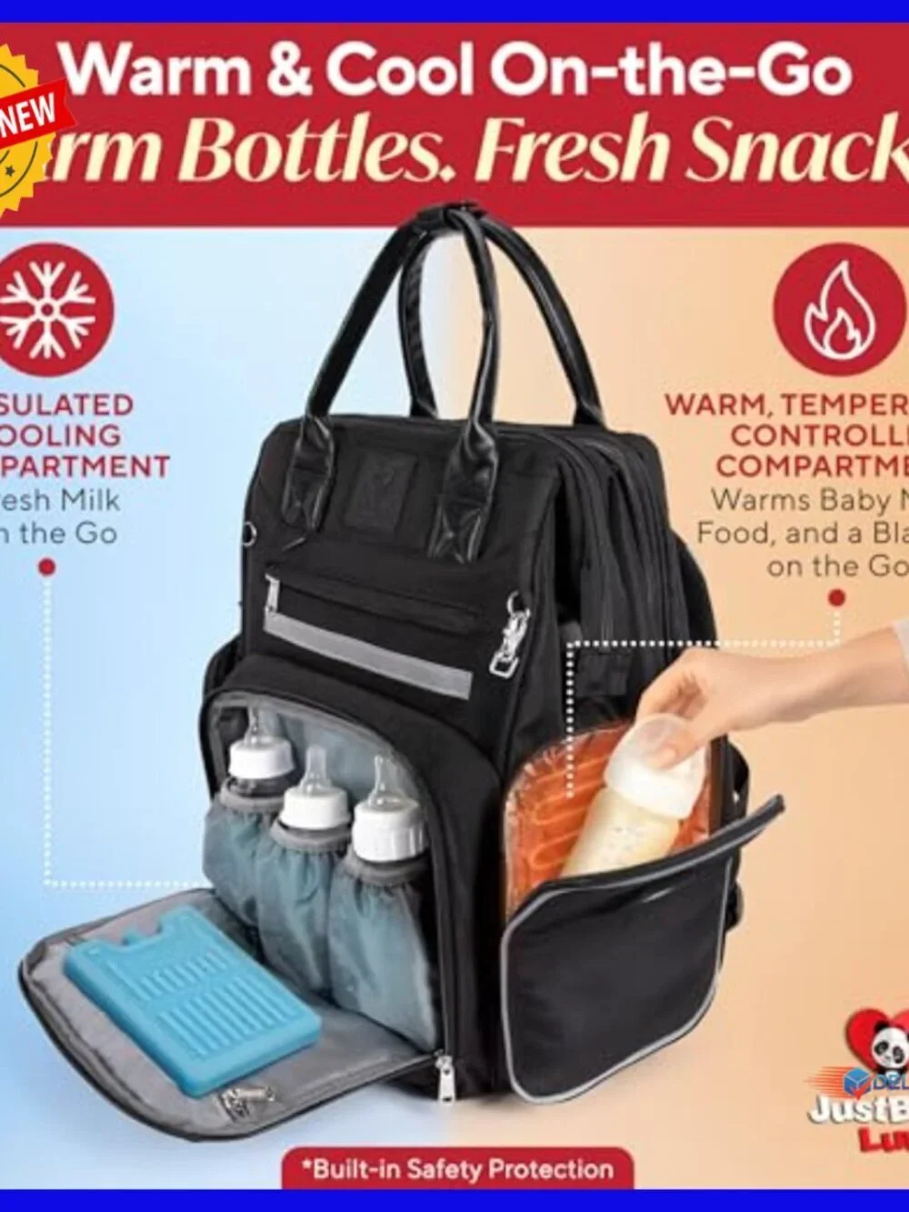 Large Waterproof Diaper Backpack with Changing Station & Heated Pockets